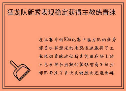 猛龙队新秀表现稳定获得主教练青睐